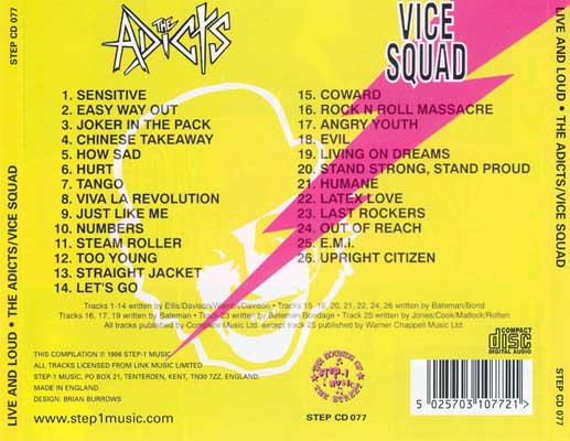 The Adicts / Vice Squad - Live And Loud!! UK CD 1996 (Step-1 Music - STEP CD 77)