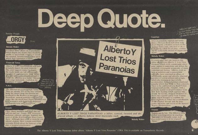 Alberto Y Lost Trios Paranoias - Alberto Y Lost Trios Paranoias - First LP Advert