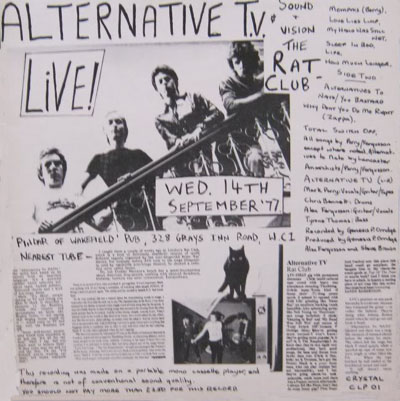 Alternative TV - Live At The Rat Club '77 - UK LP 1980 (Crystal - CLP 01) Back