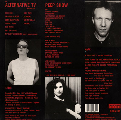 Alternative TV - Peep Show - UK LP 1987 (Anagram - GRAM 32) Back Cover