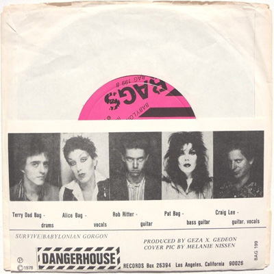 Bags - Survive - US 7” 1978 (Dangerhouse - BAG 199) Back