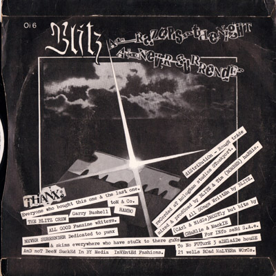 Blitz - Never Surrender / Razors In The Night - UK 7" 1982 (No Future - Oi 6)