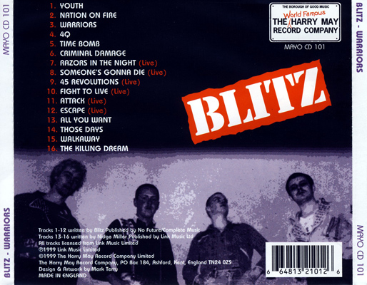 Blitz - Warriors - UK CD 1999 (The Harry May Record Company – MAYO CD 101) Tray