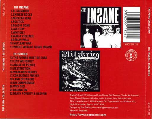 The Insane / Blitzkrieg- The Punk Collection - UK CD 1997 (Captain Oi! - AHOY CD 126) 