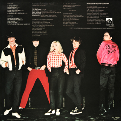Blondie - Blondie - US LP 1977 (Private Stock - PVLP 1017) Back Cover 