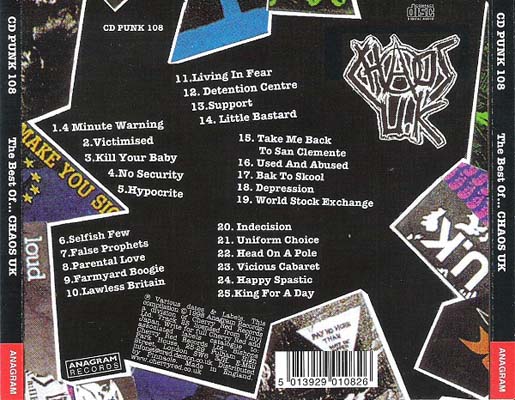 Chaos U.K. - The Best Of Chaos U.K. UK CD 1999 (Anagram – CD PUNK 108) Tray