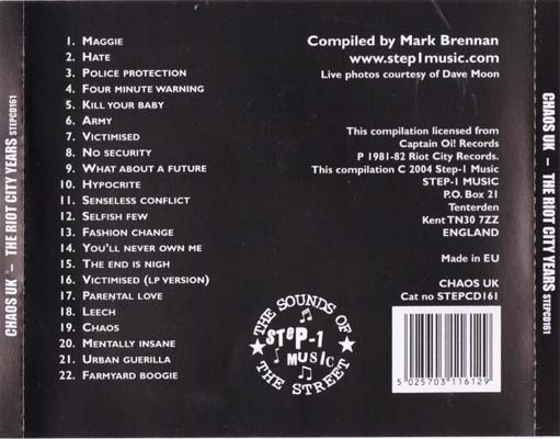 Chaos U.K. - The Riot City Years - UK CD 2004 (Step-1 Music – STEPCD161) 