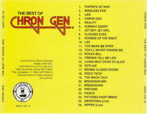 Chron Gen - The Best Of - UK CD 1994 (Captain Oi! - AHOY CD 18) Tray