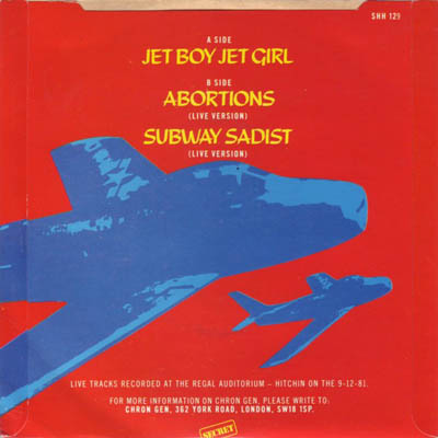 Chron Gen - Jet Boy Jet Girl - UK 7" 1982 (Secret - SHH 129) Back Cover 
