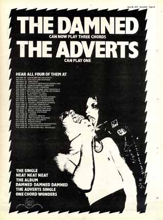 The Damned / The Adverts Tour Advert May 1977