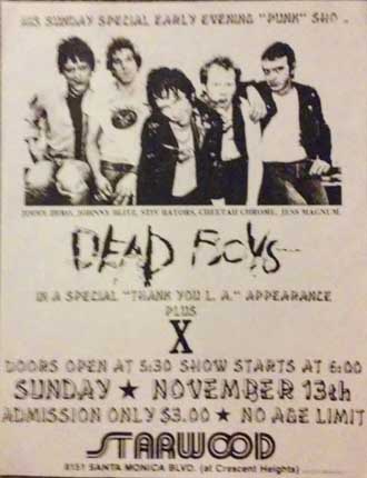 Dead Boys / X - Starwood Los Angeles Sunday November 13th 1979