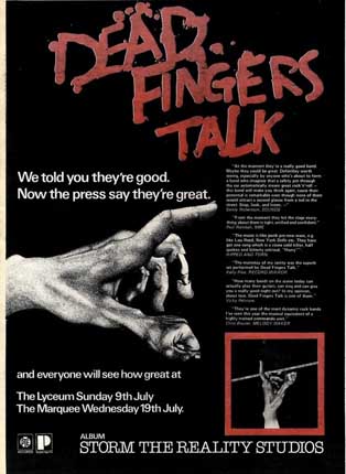 Dead Fingers Talk - Storm The Reality Studios Press Advert #2 1978