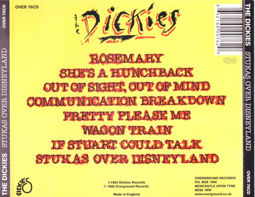The Dickies - Stukas Over Disneyland - UK CD 1998 (Overground – OVER 76CD)
