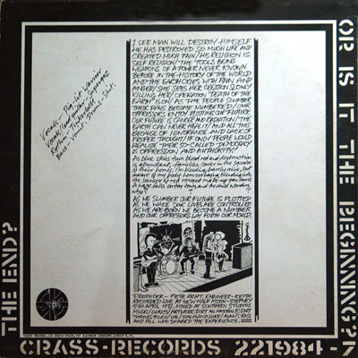 Dirt - Never Mind Dirt - Here's The Bollocks - UK LP 1983 (Crass - 221984/07) Back Cover