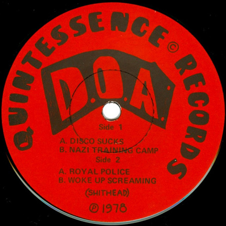 D.O.A. - Disco Sucks - Canada	7" 1978 (Quintessence - QET 002)