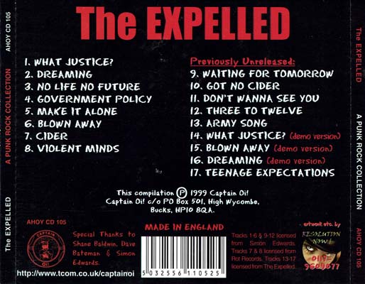 The Expelled - A Punk Rock Collection - UK CD 1999 (Captain Oi! - AHOY CD 105)