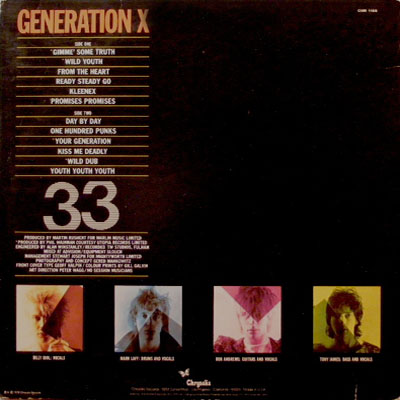 Generation X - Generation X US LP, 1978 (Chrysalis - CHR 1169)