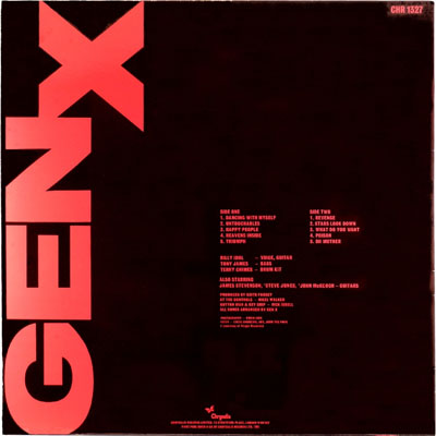 Gen X - Kiss Me Deadly UK LP 1981 (Chrysalis - CHR 1327) Back Cover