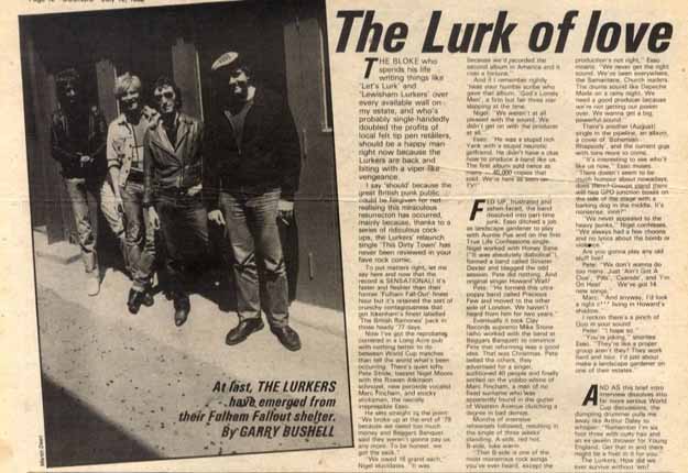 The Lurkers - The Lurk Of Love - Sounds 10th July 1982