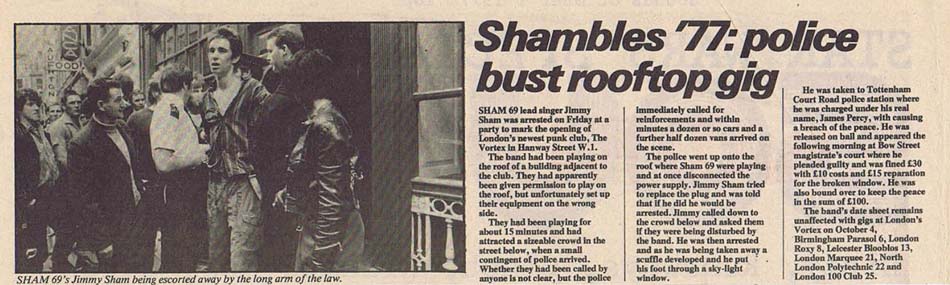Sham 69: Shambles '77: police bust rooftop gig
