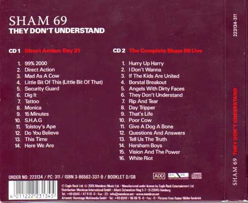 Sham 69 - They Don't Understand - Germany 2xCD 2005 (Eagle Rock - 223134-311) Tray 