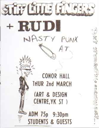 Punky Gibbon - Stiff Little Fingers / Rudi at Conor Hall Thursday 2nd March 1978