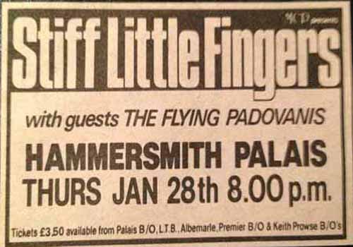 Stiff Little Fingers / Flying Padovanis nHammermsith Palais Jan 28th 1981