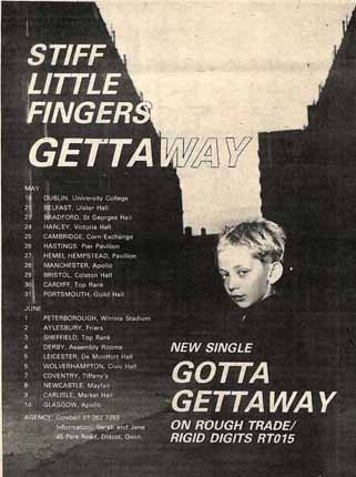Stiff Little Fingers - Gotta Gettaway Advert 1979