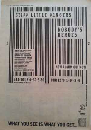 Stiff Little Fingers - Nobody's Heroes LP Advert 1980 Advert 2
