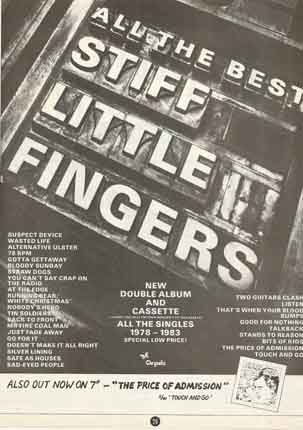 Stiff Little Fingers - All The Best / The Price Of Admission Advert 1983