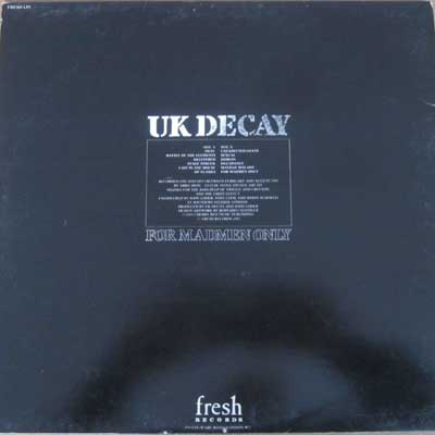 U.K. Decay - For Madmen Only - K LP 1981 (Fresh - FRESH LP5)