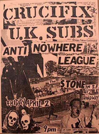 Crucifix UK Subs Anti Nowhere League @ The Stone 1982 S.F. Punk Flyer