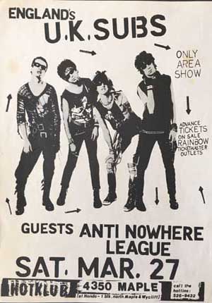 UK Subs Anti Nowhere League Flyer