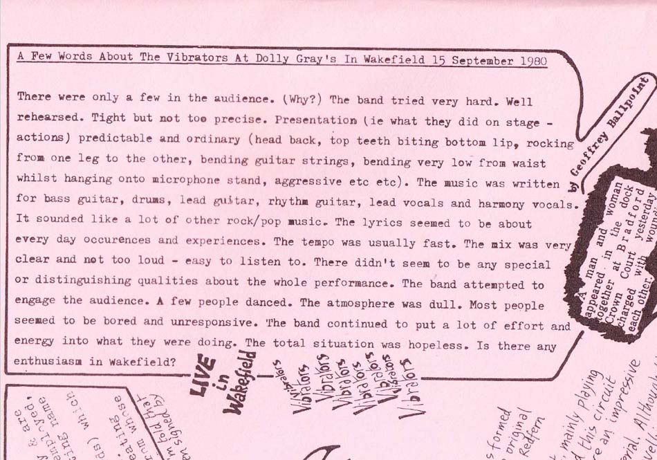 The Vibrators Live 1980 Gig Revieww, Wool City Rocker #9