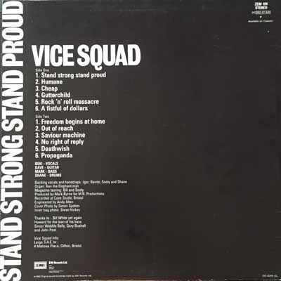 Vice Squad - Stand Strong Stand Proud - UK LP 1982 (EMI/Zonophone - ZEM 104)