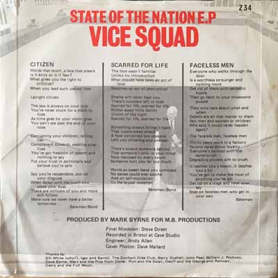 Vice Squad - State Of The Nation E.P. - UK 7" 1982 (EMI/Zonophone - Z34)