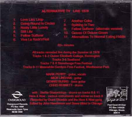 Alternative TV - Live 1978 - UK CD 1993 (Overground - OVER 29CD) 