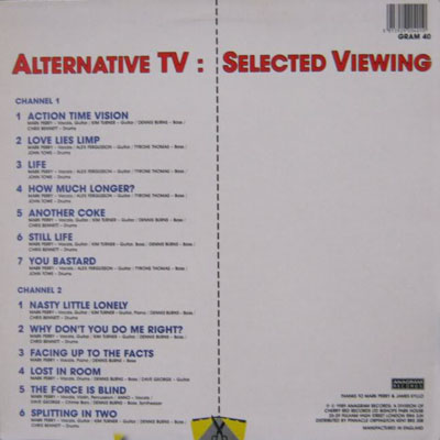 Alternative TV - Splitting In 2 - Selected Viewing - UK LP 1989 (Anagram - GRAM 40) Back Cover