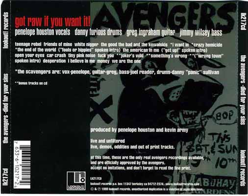 Avengers - Died For Your Sins - US CD 1999 (Lookout! - LK 217CD)