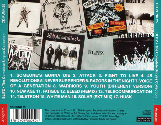 Blitz - The Complete Blitz Singles Collection - UK CD 1994 (Anagram - CD PUNK 25)