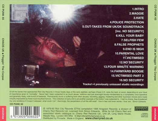 Chaos U.K. - Floggin' The Corpse - UK CD 1995 (Anagram - CD PUNK 65) 