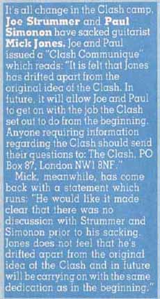 The Clash - Smash Hits March 1983 - Mick Jones sacked