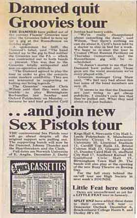 The Damned Quit Groovies Tour - 20/11/76