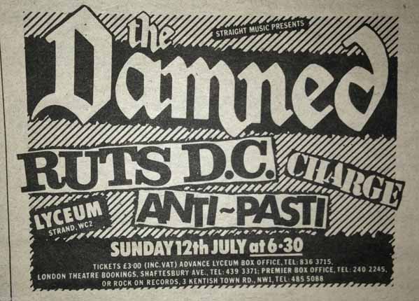 The Damned / Ruts D.C. / Charge / Anti-Pasti - Lyceum 12th July