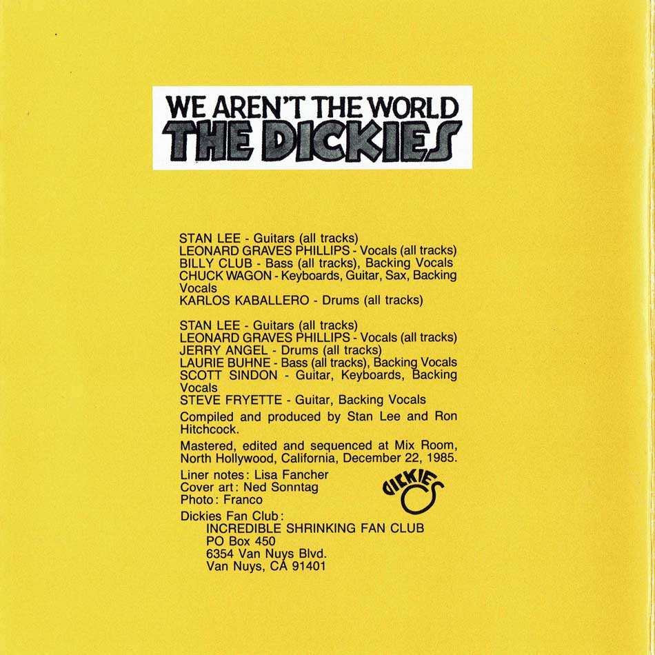The Dickies - We Aren't The World - France CD 1988 (Danceteria - DAN CD 065) 