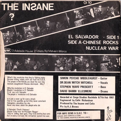 The Insane - El Salvador - UK 7" 1982 (No Future - Oi 10)