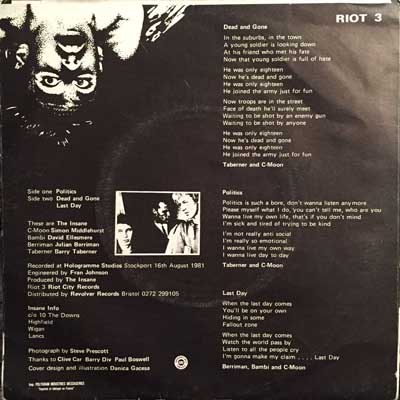 The Insane - Politics - UK 7" 1981 (Riot City - RIOT 3)