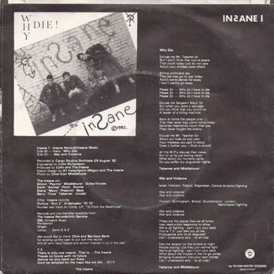 The Insane - Why Die! - UK 7" 1982 (Insane - INSANE 1)