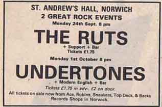 Ruts / The Undertones - St Andrew's Hall, Norwich 1979