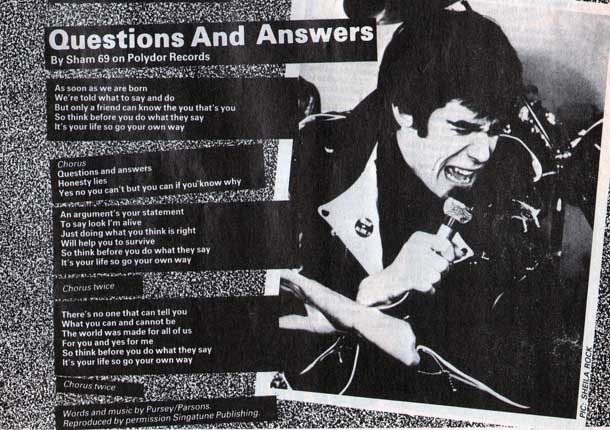 Sham 69 - Smash Hits - Questions And Answers Lyrics - April 1979